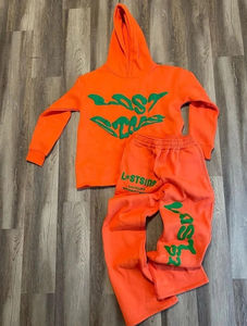 Conjunto de 2 Piezas de Chándal Informal con Capucha, Bordado Personalizado, Estilo Patchwork Desgastado, para Hombre, 100% Algodón, Transpirable, de Secado Rápido - Product Image 6