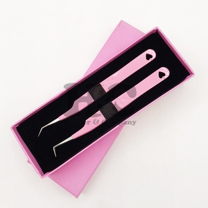 Nouveautés Pince à épiler Cœur rose 90 degrés Boot Volume durable pour extensions de cils, avec étui, logo, en acier inoxydable, pointe fine, pour cils de vison - Product Image 5