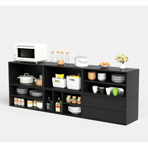 Modern Modular <b>Storage</b> Credenza with Fluted <b>Drawer</b> Fronts, Minimalist Black Accent Cabinet with Open Shelving <b>for</b> Living Room & - Product Image 5