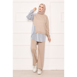 Conjunto de Dos Piezas para Mujer, Color Beige, para Uso Diario, con Detalle de Franja Asimétrica en la Parte Delantera, Talla XS, Ropa Casual - Product Image 3
