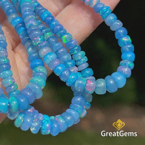 สร้อยคอประดับลูกปัดโอปอลเอธิโอเปียธรรมชาติและไข่มุกทรงกลม 16 นิ้ว สีฟ้าอ่อน หลากสี  แบบลำลอง สำหรับทุกเพศ - Product Image 2