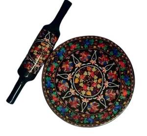 Wooden <b>Rolling</b> <b>Pin</b> and Board Set with <b>Marble</b> Design Print Traditional Chakla Belan Kitchen Tool - Product Image 2