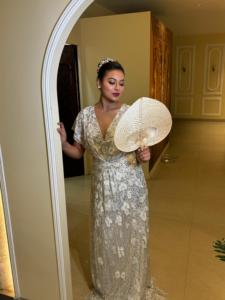 Elegante Borgoña A-Line tul correa de espagueti vestido de cóctel de noche bordado a mano piedras cuentas Lycra lentejuelas antiestático - Product Image 3