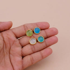 Pendientes de tuerca de piedra natal chapados en oro de Calcedonia verde, suministro al por mayor de moda, conjunto de pinzas de joyería, pendientes de tachuelas - Product Image 6