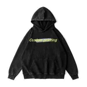 Sweat à capuche streetwear d'hiver personnalisé de haute qualité, vierge, délavé à l'acide, effet soleil, poches usées, impression numérique, 100% coton - Product Image 2