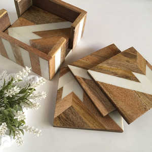 Traditional Wood and Resin Inlay <b>Coaster</b> Set with Holder Elegant Mats & Pads - Product Image 2