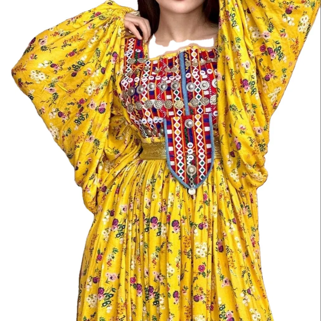 2023 Afegão Kuchi Vestido Com Artesanal Tribal Vestido Bordado Tradicional Para Mulheres Afegão Kuchi Festival Vestido Pashtun Cultura