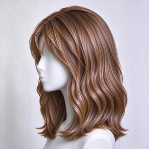 Perruque en cheveux humains brun chaud, ondulations douces, cuir chevelu naturel, raie au milieu, pour usage quotidien - Product Image 4
