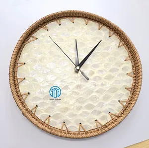 Vendita calda design unico madreperla mix di rattan orologio da parete rotondo per la decorazione della parete, decorazione della casa con sostenibile