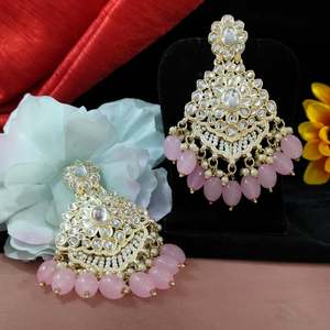 Kundan <b>Earrings</b> With Colored Pearls Blend Of Timeless Charm & Vibrant Detailing Lightweight And Comfortable For Extended Wear - Product Image 6