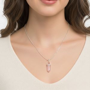 Collar con Forma de Bala de Cuarzo Rosa, Bisel Chapado en Rodio, Estilo Moderno, Plata de Ley 925, Unisex, para Fiestas, Bodas, Compromisos - Product Image 5