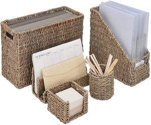 Natural Seagrass Vietnam Handicraft <b>Desk</b> Organizer Set Wicker Home Office <b>Desk</b> Accessories Handwoven Magazine <b>Holder</b> Pen <b>Cup</b> - Product Image 1