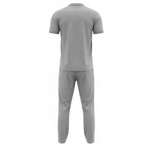 Conjunto de Uniforme de Cricket Personalizado para Hombre |   Conjunto de Jersey y Pantalón Gris Sublimado con Diseño Gráfico de Rayo Plateado - Product Image 2
