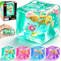 Juguete Sensorial Antiestrés Personalizado con Conchas Marinas, Caracoles, Estrellas de Mar, Purpurina, Cubo Transparente Suave para Apretar