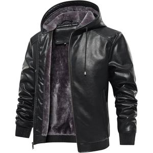 Men's Pu Faux Leather <b>Biker</b> <b>Hoodie</b> Jacket Offering Rider Friendly Comfort And Strong Material Ideal <b>For</b> Daily Motorbike Travel - Product Image 2