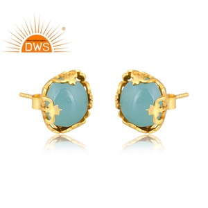 Dernière conception faite à la main 18K plaqué or naturel Aqua calcédoine pierres précieuses boucle d'oreille fabricant de bijoux - Product Image 2