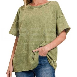 Camisetas de mujer de lavado ácido con cuello redondo de alta calidad Jersey de manga corta de Pakistán-Venta al por mayor - Product Image 6