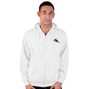 Sudadera con capucha con cremallera Running Man in Shadows, tela de punto antiarrugas, diseño con estampado de camuflaje y forro, con bordado serigrafiado - Product Image 2