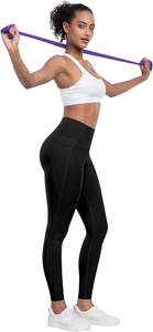 Lot de 6 pantalons de yoga doux à taille haute pour femmes Leggings d'entraînement avec logo de contrôle du ventre sur le devant Motif solide avec poches pratiques - Product Image 4