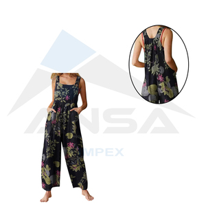 Último diseño 2024 Monos Mujer Sin mangas Floral Mono Pierna ancha Pantalones largos Monos - Product Image 5