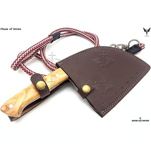 Couteau de cuisine personnalisé Damas avec manche en bois vif Gaine en cuir robuste Fait à la main Chef Cleaver DIY OEM Support - Product Image 3
