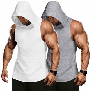Logo personnalisé coton hommes Stringer gilet à capuche Gym sport débardeurs entraînement sans manches chemise musculaire - Product Image 2