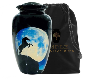 Urna de cremación de aluminio hecha a mano, diseño grabado de caballo, urnas de cremación, acabado de revestimiento Meena, diseño a prueba de fugas, recuerdo y grande - Product Image 1