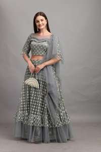 Diseño Evergreen de alta calidad Heavy Net Zari bordado trabajo Lehenga Choli con Dupatta mujeres fabricante de moda - Product Image 2