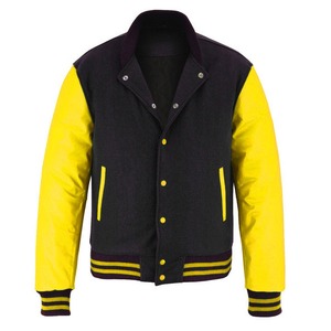 Veste en molleton noir de rue haute unisexe avec manches en cuir pour hommes, veste universitaire Letterman, vente en gros, OEM, 2025 - Product Image 4