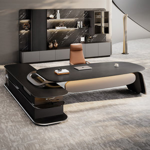 Modern Brown Engineered Wood <b>L</b>-<b>Shaped</b> Executive Computer <b>Desk</b> with Thick Top Anti-Slip Baffle Cable Management 1-Year Warranty - Product Image 3