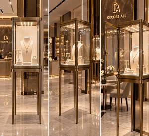 Vitrine de luxe en verre pour bijoux, cadre doré, présentoir pour colliers et bagues, comptoir pour salon ou magasin de détail - Product Image 3