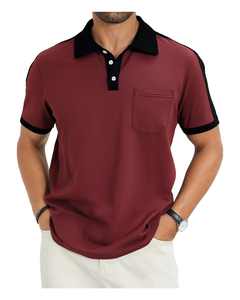 Polos décontractés pour hommes Chemise à boutons classique à manches courtes Tops de golf en coton à la mode avec poche - Product Image 1