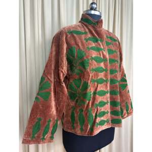 Boho Retro Chic Women's Jacket Hand Embroidered Finished Brown Floral Velvet Suzani Mandarin Collar Open Front <b>Winter</b> <b>Coat</b> Free - Product Image 6