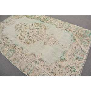 Tapis Turc Vintage 5.4X8.9 pieds Bleu Beige Patchwork Design Laine Matériau Plat Tissage Technique pour Salon Décor 4m Largeur - Product Image 4