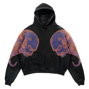 Nouveautés Hommes DTG Imprimé Acid Wash Unisexe Surdimensionné Vintage Streetwear Pull à capuche Col à capuche Prix d'usine ODM - Product Image 4