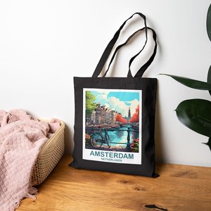 Bolsa de Mano de Lona de Algodón de Ámsterdam, Países Bajos, con Cierre Abierto, Diseño para Viaje - Product Image 4