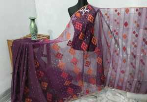 Exclusif Deshi Dhakai Jamdani Sharee Qualité d'exportation pour les femmes JAMDANI FABRIC Bleu VERT Doré Bleu Ciel du Bangladesh - Product Image 2