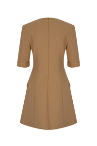 Vestido Midi marrón para mujer, mangas 3/4, bolsillos, elegante, informal, de negocios, ropa de oficina para verano, venta al por mayor, ropa de negocios Formal - Product Image 2