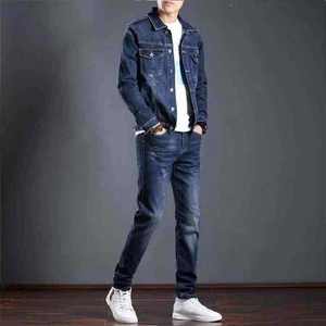 Classic Washed Stretch Casual Slim Fit Denim Set Jeans para hombre y chaqueta de jeans - Product Image 3