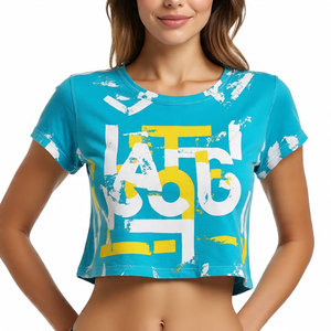 Camiseta corta desgastada de manga corta para mujer con logotipo personalizado de alta calidad Top corto desgastado de verano para mujer - Product Image 5