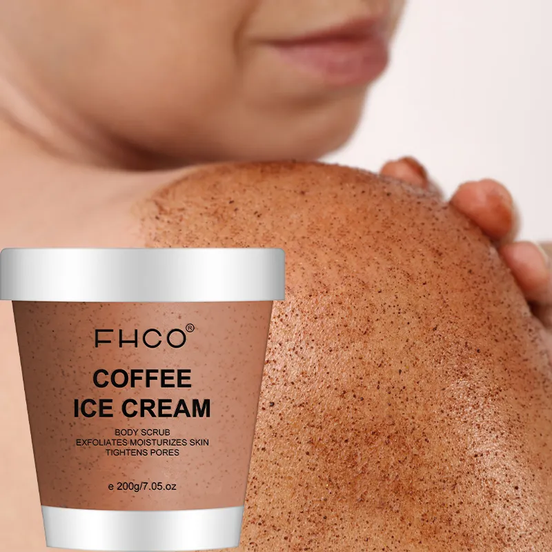 3000pcs Custom Private Label Alta Qualidade 200g Orgânico Vegan Skin Whitening Esfoliante Café Ice Cream Body Scrub