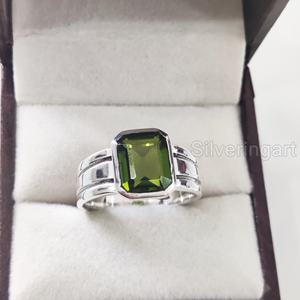 แหวนบุรุษขายส่งแหวนพลอยทัวร์มาลีนสีเขียวธรรมชาติแหวนวันเกิดเดือนตุลาคมเครื่องประดับคริสต์มาสอาหรับแหวนเงินสเตอริง925 - Product Image 1