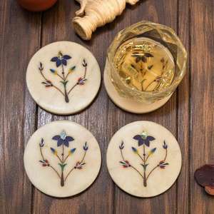 Lot de 4 sous-verres en marbre incrustés de pierre fabriqués à la main par des artisans indiens - Product Image 4