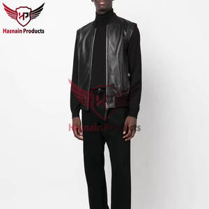 Chaleco informal de cuero Bomber para hombre, chaleco cálido y transpirable de primera calidad para invierno, ropa exterior negra con estilo - Product Image 6
