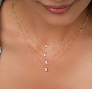 Vente en gros de collier en or massif 14k ou 18k diamant naturel rond VVS solitaire flottant avec pendentif chaîne réglable avec cordon de serrage - Product Image 6