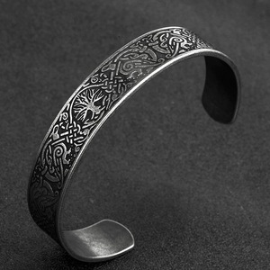 Pulsera de Acero Inoxidable Estilo Nórdico Vintage para Hombre, Brazalete con Diseño Vikingo del Árbol de la Vida, Chapado en Oro, con Perlas, Estilo Religioso, para Regalo - Product Image 4