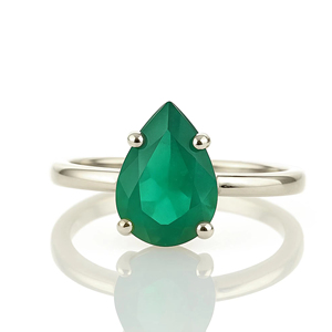 Anillos apilables Natural facetado pera corte verde ónix piedra preciosa sólida plata esterlina 925 chapado en oro solitario anillos joyería fina - Product Image 1