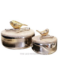 Ensemble de 2 Design en forme d'oiseau volant avec couvercle Bol en matériau marbre en aluminium Bol à fruits de service poli brillant