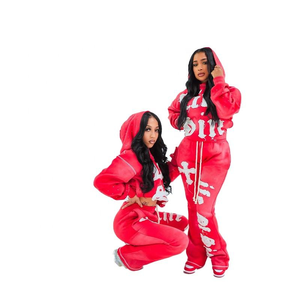 Pantalon de survêtement et sweat à capuche zippés avec logo personnalisé de haute qualité, survêtement de jogging vintage avec délavage au soleil pour femmes - Product Image 1