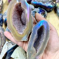 Origems Brazil Aura Agate Geode Magnifique cristal de collection, artisanat artistique